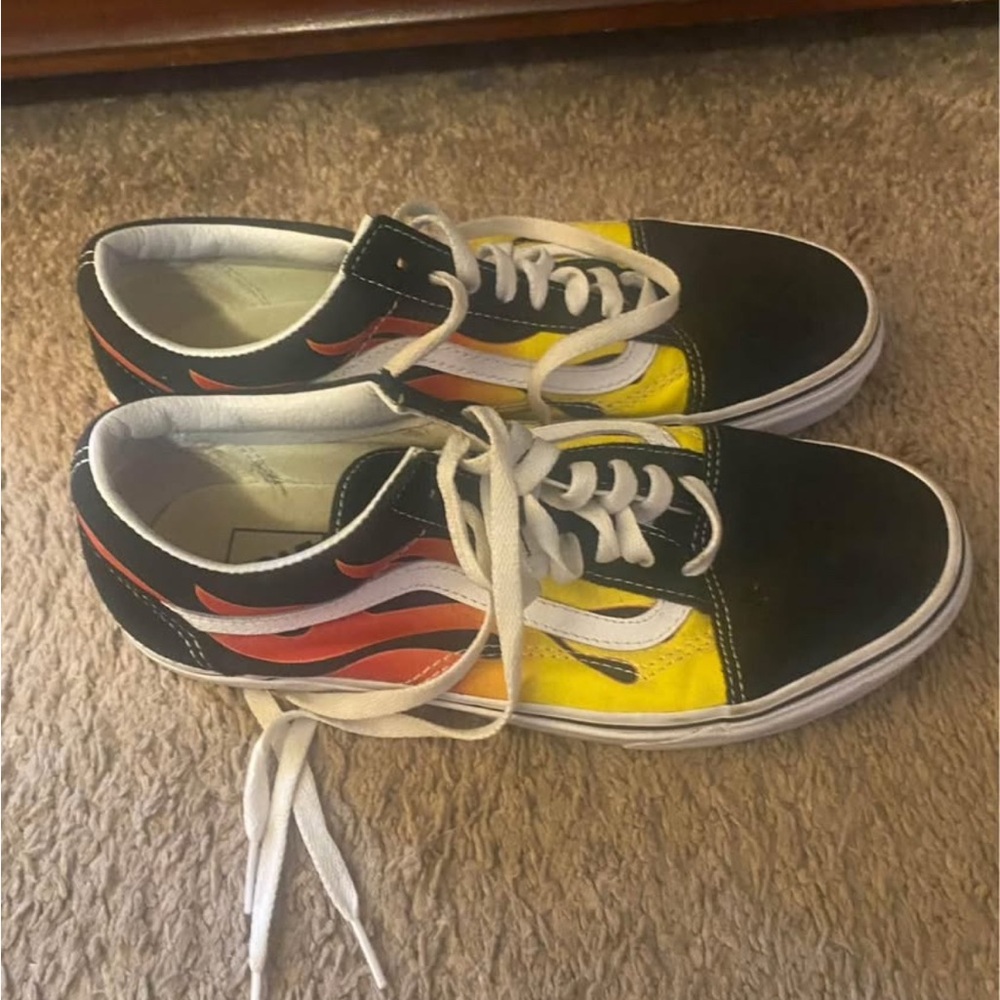 Vans Black and Yellow Flame Sneakers men’s size 7.5, women’s size 9